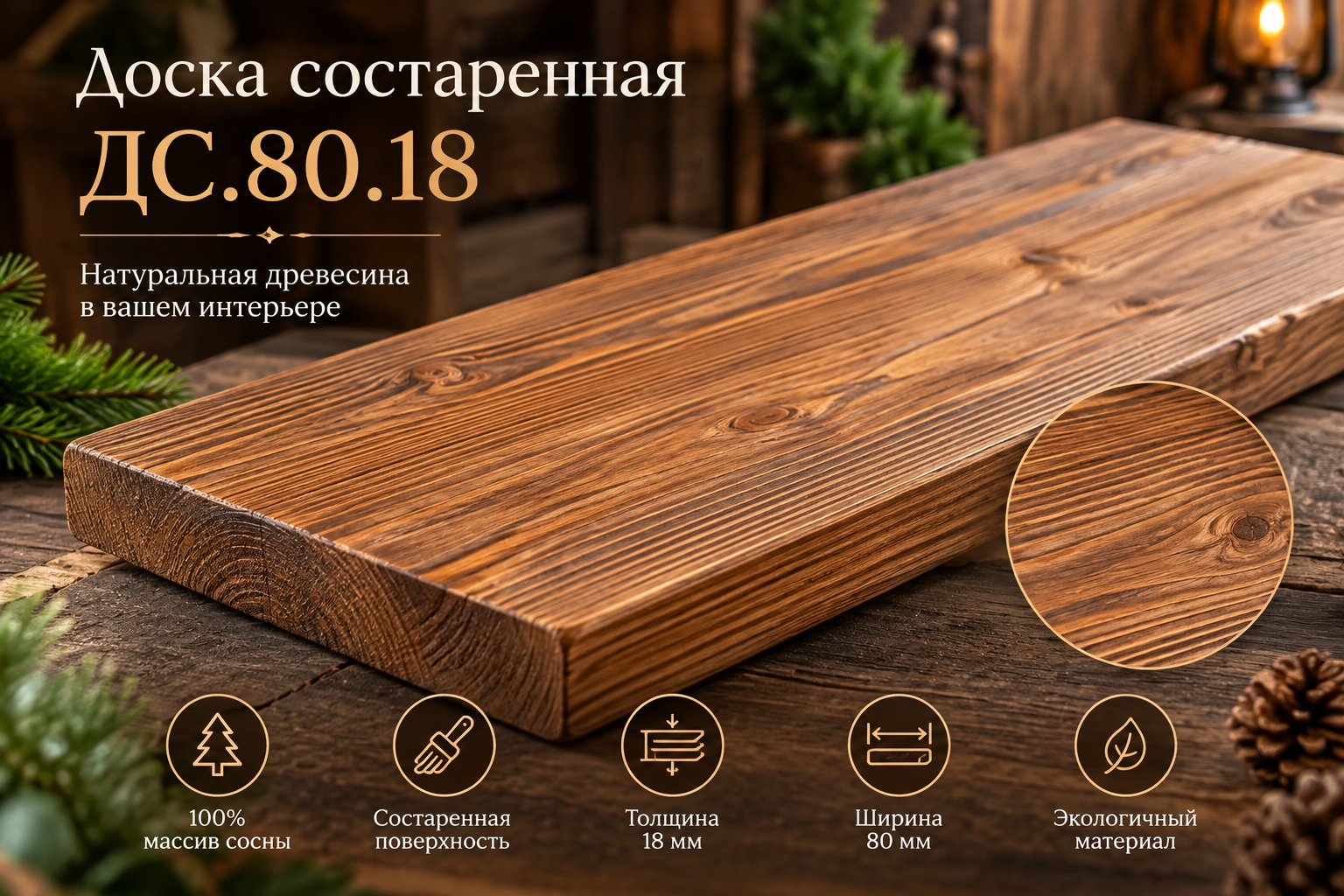 Состаренная доска из массива сосны Доска состаренная ДС.80.18 — изображение 1