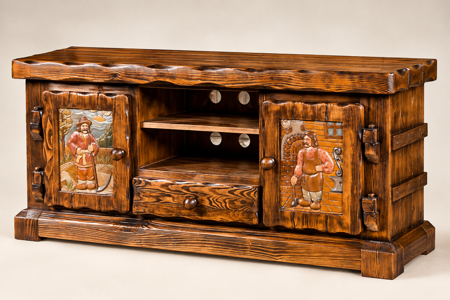 Ռուստիկ փայտե հեռուստակահույք carved panelsերով Тумба ТВ-01 — изображение 1